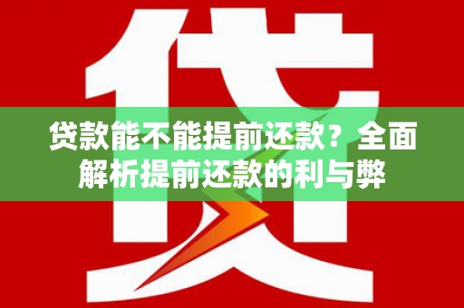 定安贷款能不能提前还款？全面解析提前还款的利与弊